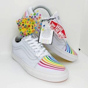 VANS UA Old Skool Flour Shop Women's Rainbow White Designer Sneakers- sz. 10 1/2